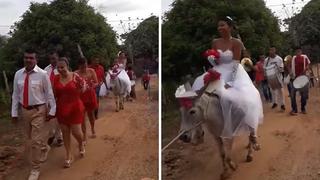 Novia llega montada en un burro a su boda y se viraliza en redes (VIDEO)