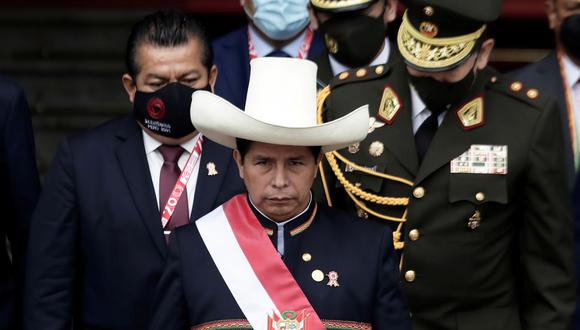 Peru's President Pedro Castillo walks out the Congress after his swearing-in ceremony, in Lima, Peru July 28, 2021. REUTERS/Angela Ponce     TPX IMAGES OF THE DAY