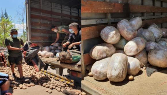 Ayacucho: camión iba cargado con más de 74 kilos de marihuana camuflados en sacos de papas (Foto: PNP)