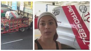 ​Fernanda Kanno furiosa tras información de que su auto quedó empotrado en puente (VÍDEOS)
