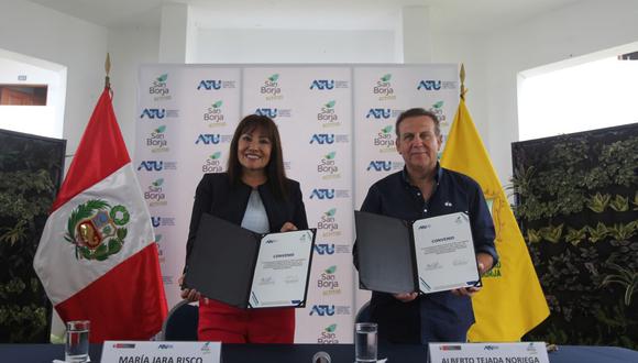 El convenio fue firmado por el alcalde de San Borja, Alberto Tejada, y la presidenta de ATU, María Jara. (Difusión)