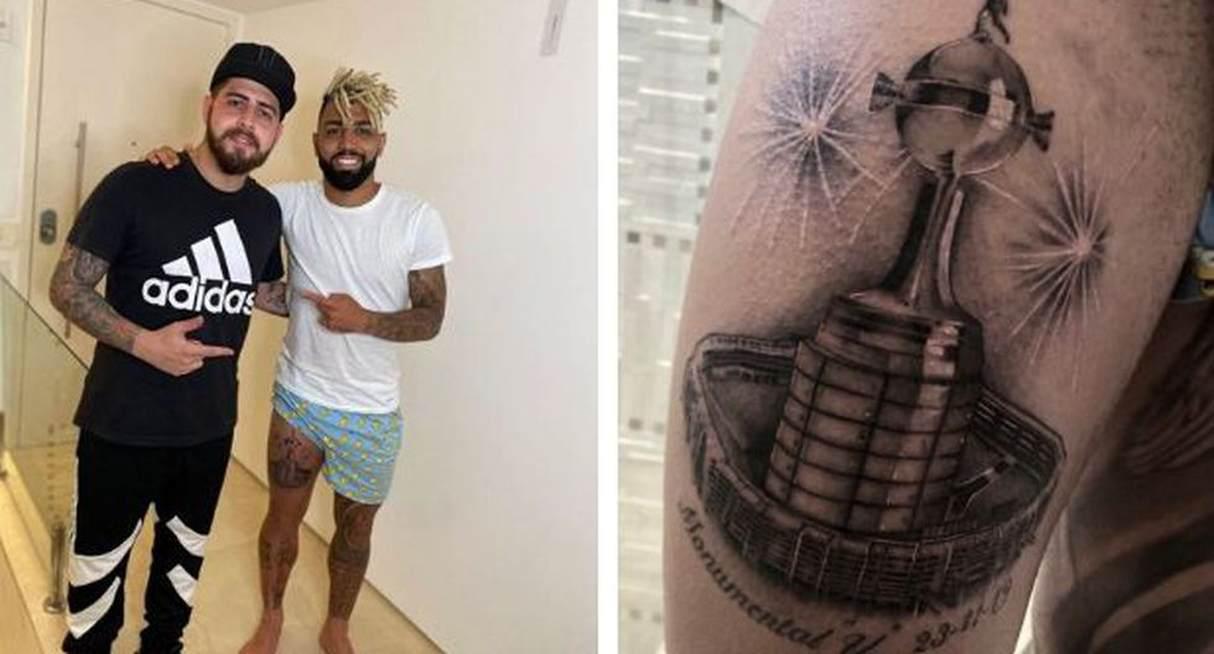 Gabriel Barbosa se hizo un tatuaje con el estadio Monumental de Universitario y el trofeo de la Copa Libertadores. (Foto: Instagram)