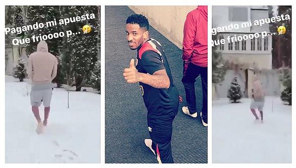 ​Jefferson Farfán pierde apuesta y camina en la nieve sin zapatos (VIDEO)