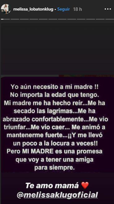 Mensaje de Melissa Lobatón a su madre. (Foto: Difusión)
