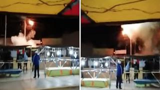 Corto circuito en poste desata pánico en feria de Chiclayo | VIDEO 