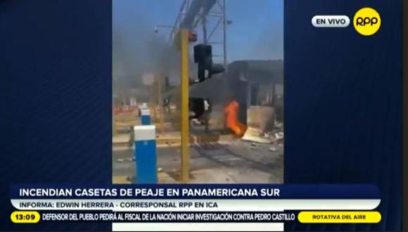 Esta semana una turba quemó casetas de peaje en la Panamericana Sur. (Captura video RPP)