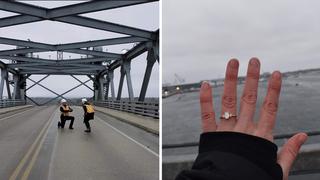 Dos ingenieros civiles protagonizan romántica pedida de mano en puente elevadizo | FOTOS