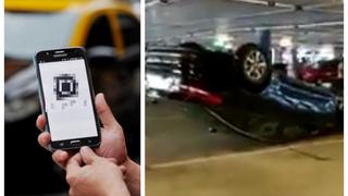 Vuelcan auto en aeropuerto durante protestas contra empresa de taxi en España (VIDEO)