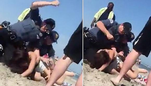 Policías golpean a mujer en la playa frente a su hija (VIDEO)