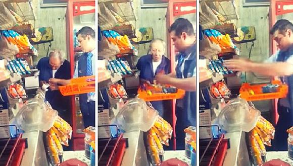 Repartidor de golosinas roba a anciano vendedor: "Por ser cliente distinguido" (VIDEO)