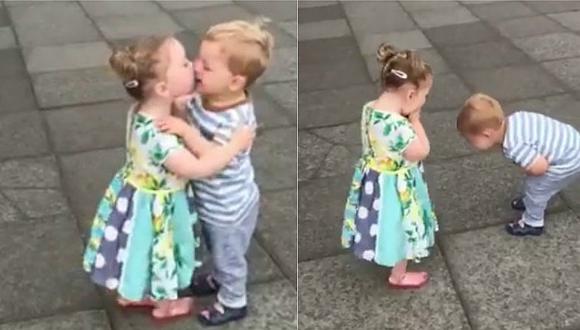 Facebook: Dos niños se dan "besito" por primera vez y así reaccionan [VIDEO]