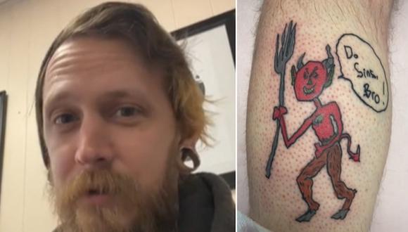 En esta imagen se aprecia al tatuador que ha confesado que realiza trabajos “malos” a propósito. (Foto: @notjanedoethundear / TikTok)