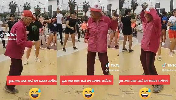 Adulta mayor bailando en la Municipalidad de Los Olivos. (Foto: composición EC)