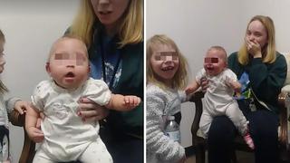 Bebé enternece las redes sociales al escuchar por primera vez a su hermana y madre (VIDEO)