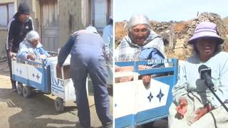 Abuelita sin silla de ruedas usa coche de juguete para ir a cobrar su bono por el coronavirus | VIDEO