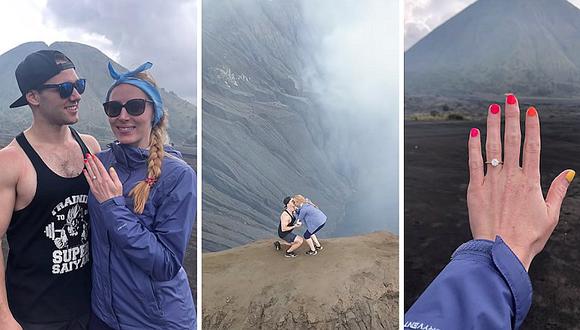 Hombre le pide matrimonio a su novia en la cima de un volcán activo | VIDEO