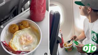 Joven llevó arroz con huevo en un envase de lavavajillas y se lo comió durante un vuelo