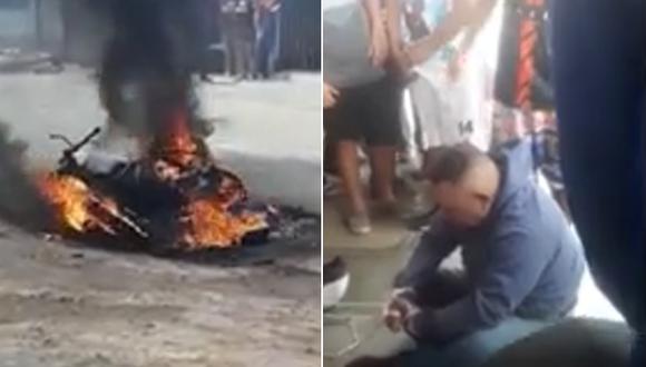 Golpean a presunto ladrón y queman su moto. Foto: América Noticias