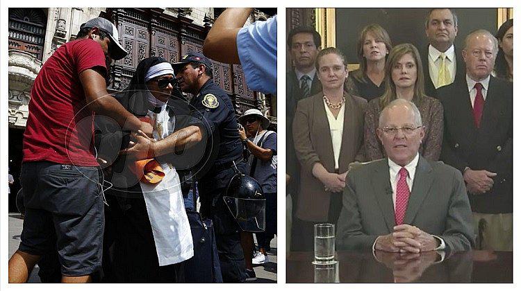 ​Hombre llegó a Plaza de Armas disfrazado de monja para manifestarse en contra PPK (FOTOS)