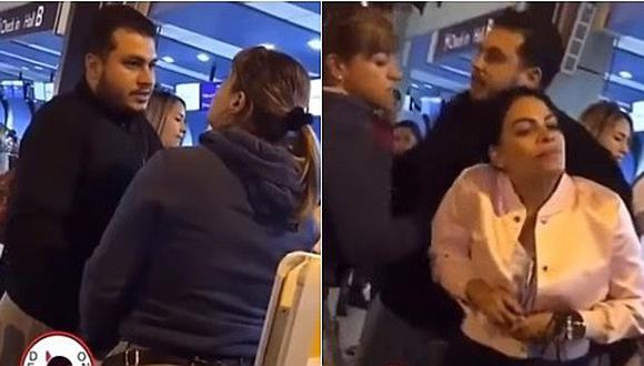 Mujer encuentra a su esposo con amante y se arma tremenda pelea en aeropuerto (VIDEO)