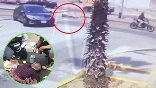 Delincuente herido de bala cae de moto tras robar a peatón que salió de banco (VIDEOS)
