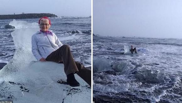 Abuelita se sienta en iceberg para tomarse foto, pero la tuvieron que rescatar al desprenderse