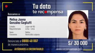 Melisa González GagliuffI es incluida en Programa de Recompensas y se ofrece S/ 30 mil por su paradero