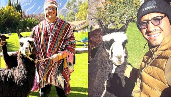 Lapadula se tomó una fotografía con un camélido sudamericano durante sus vacaciones en Cusco. Foto: IG/Lapadula