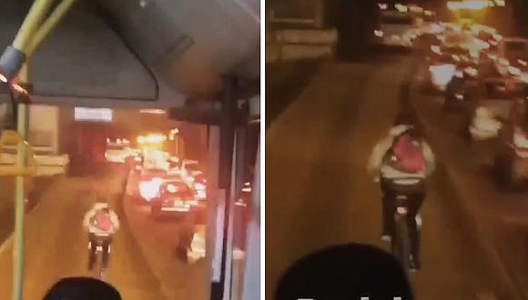 Ciclista se apodera de la vía del Metropolitano y arriesga su vida | VIDEO