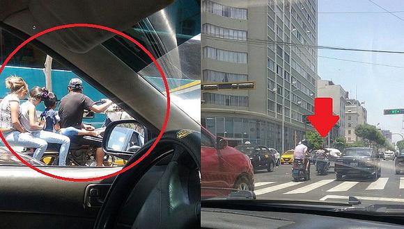 ​Cercado de Lima: niños viajan en "moto triciclo" sin casco de seguridad