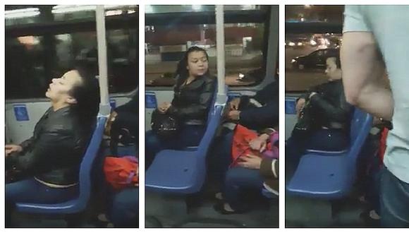 Sueño le gana y sufre aparatosa caída dentro de bus de transporte público (VIDEO)