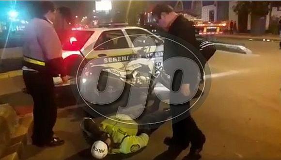 ​Policía motorizado impacta contra vehículo del Serenazgo de Lima (VIDEO)