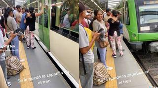 Mujer pierde su zapatilla dentro del tren, vagón cierra sus puertas y sigue su paso