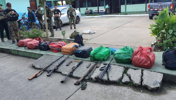 Puno: la droga y el armamento incautado fue trasladado a Puerto Maldonado para las investigaciones de ley. (Foto: PNP)