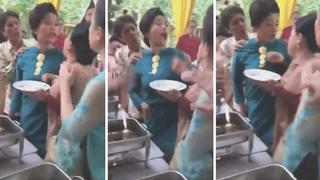 Dos invitadas se pelean por plato de comida en plena boda | VIDEO