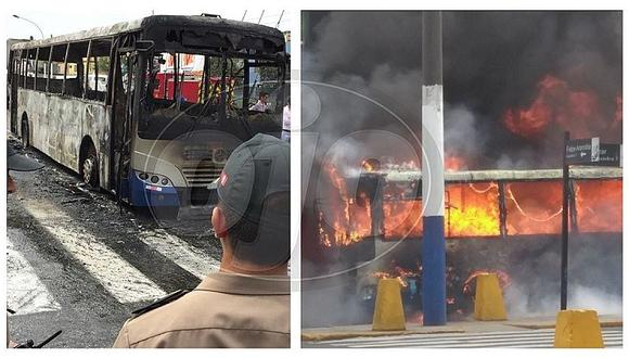​Bus del Corredor Azul explota en transitada avenida Alcázar del Rímac (FOTOS y VÍDEO)