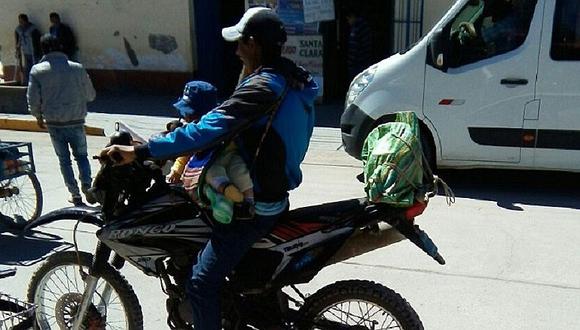 Ayacucho: ​Con niño y sin casco en moto