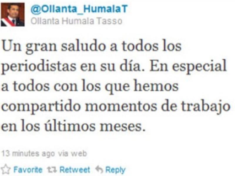 Presidente Ollanta Humala envió saludo a los periodistas por su día