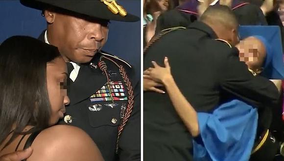 Militar sorprende a su hija en el día de su graduación tras diez años de ausencia (VIDEO)