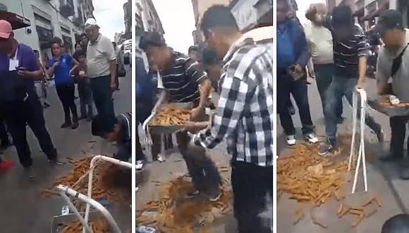 Vendedor de churros pisa su mercadería para no entregarlo a los inspectores | VIDEO 