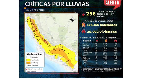 Ingemmet reporta que 256 zonas críticas se encuentran en alerta por lluvias y huaicos (Foto: Andina / Ingemmet)