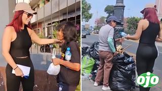 Milena Zárate regala víveres en la calle al estilo ‘Osito Lima’