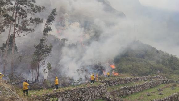 Restos arqueológicos en riesgo por incendio forestal en Machu Picchu. Foto: Municipalidad Distrital de Machupicchu