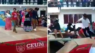 Realizaban divertido baile pero se desploman con todo y escenario (VIDEO)
