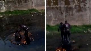 Sujeto ebrio intenta robar un banco pero termina huyendo "nadando" en un río (VIDEO)