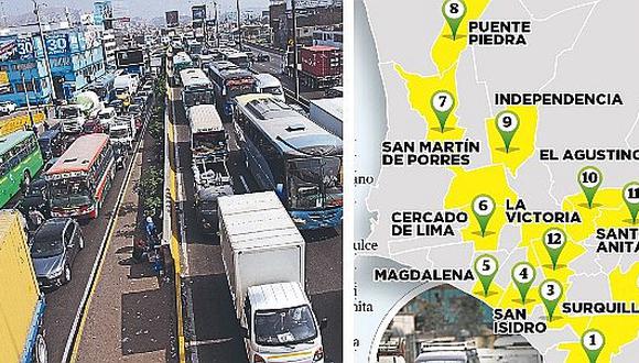 Los 12 puntos críticos para el tránsito en la ciudad de Lima