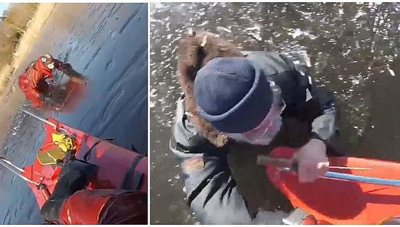 ¡De milagro! Mira el increíble rescate de un abuelito en el hielo (VIDEO)