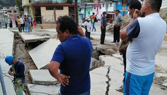Cajamarca:  las lluvias ocasionaron el hundimiento de 40 metros en el pavimento y la afectación de algunas viviendas aledañas del jirón Amazonas. (Foto: Coer Cajamarca)