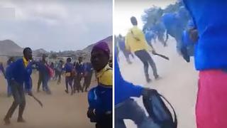 Escolares se enfrentan a machetazos en la salida del colegio (VIDEO)