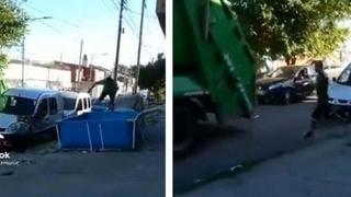 Ola de calor: recolector de basura se lanza a una piscina portátil y luego sigue trabajando